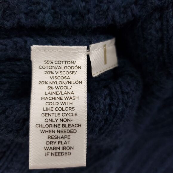 Ann Taylor Loft Womens Sweater Large Blue Cable Open Knit Round Neck Wool Blend - Picture 9 of 10